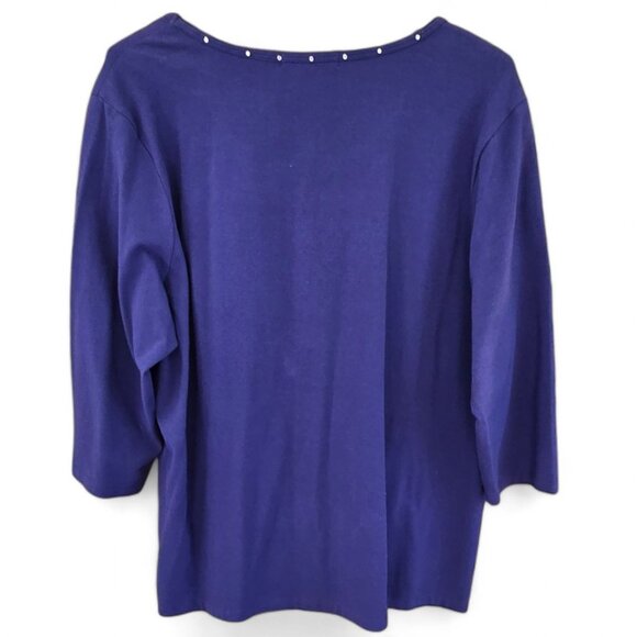 Liz Claiborne Womens 3/4 Sleeve Purple Top W/ Studded Neckline Size 2X - Picture 2 of 4